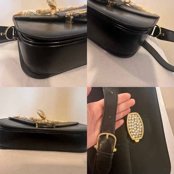 Authentic Celine Paris Black Leather Horse and Carriage Gold Flap Bag with scarf - Picture 11 of 15